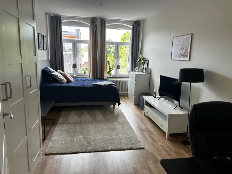 Mysigt sovrum i modern etta på vattugatan 4 i Halmstad
